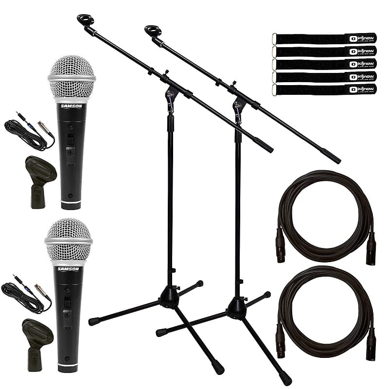

Динамический вокальный микрофон Samson Samson M10 Dynamic Vocal Handheld Microphone Mic w Boom Stands Cables 2 Pack
