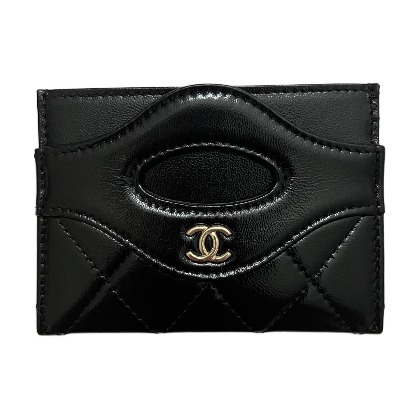 Chanel Клетчатый блестящий держатель для карт из телячьей кожи, унисекс, черный — фото 2