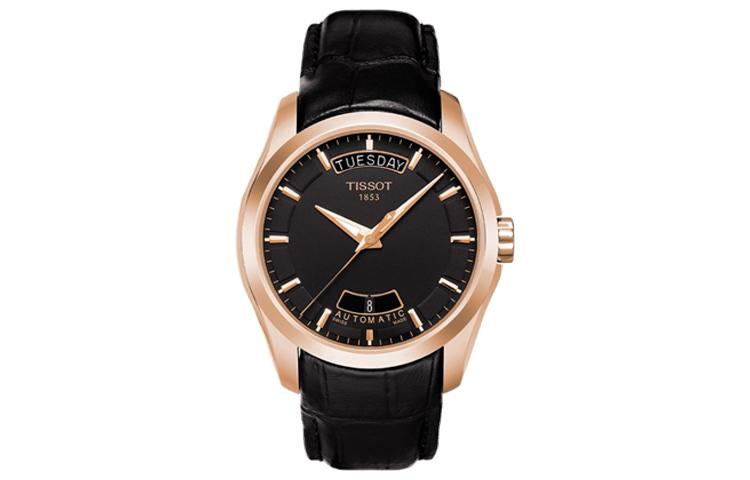 

TISSOT Часы Kutu Collection Automatic Mechanical Movement Men's Watch 39mm Black Dial Stainless Steel Case Leather Strap, Black Dial