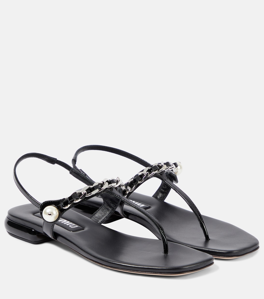 Лаковые сандалии-танга Miu Miu, черный