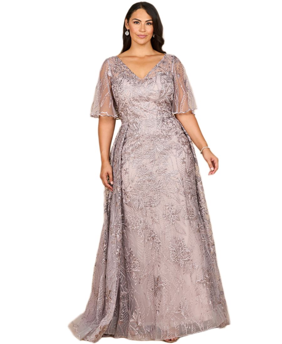 

Женское кружевное платье-накидка облегающего силуэта с V-образным вырезом и рукавами-кейпом Lara, Dusty lavender