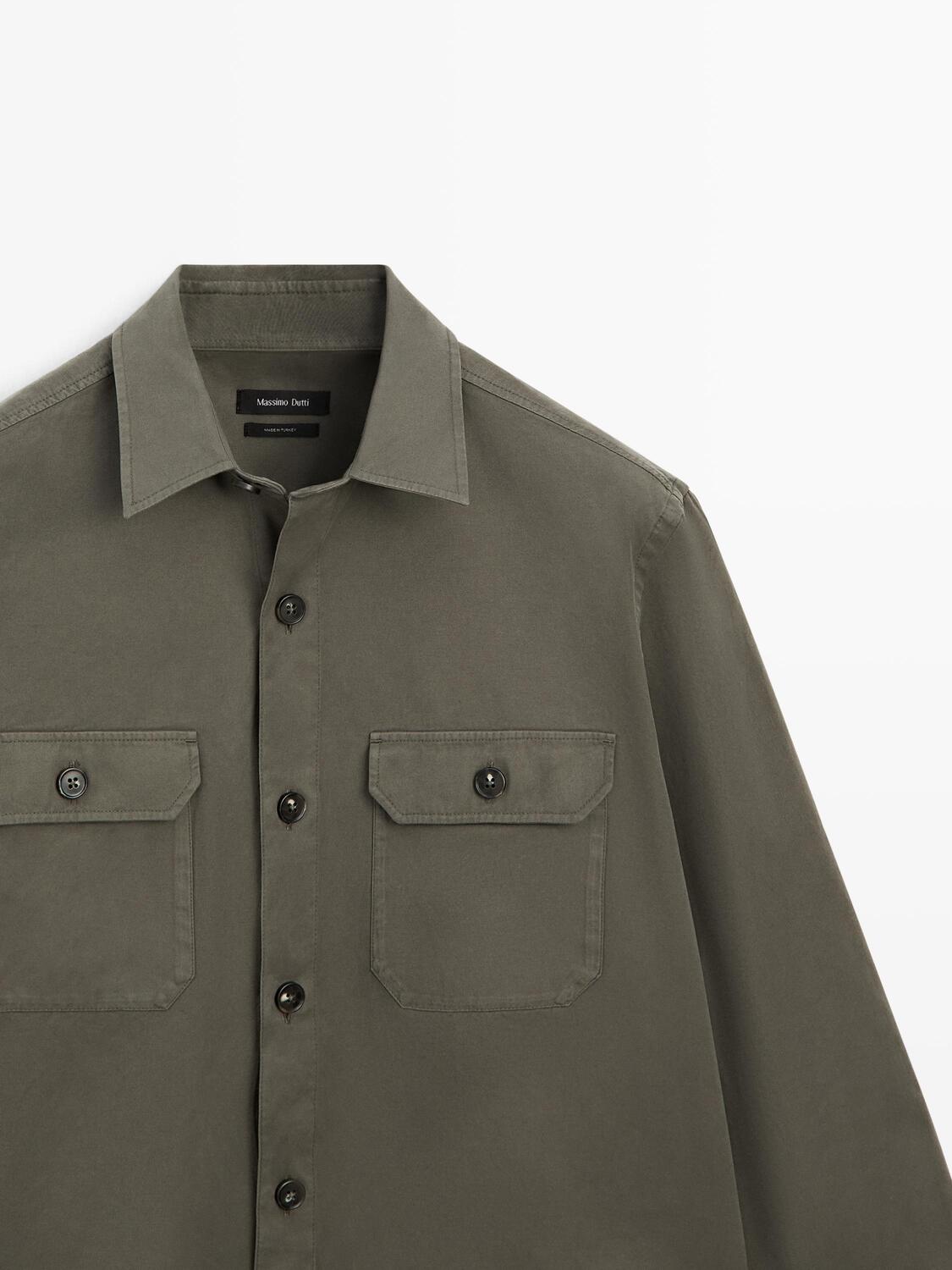 Хлопковая куртка-рубашка с карманами Massimo Dutti, green — фото 4