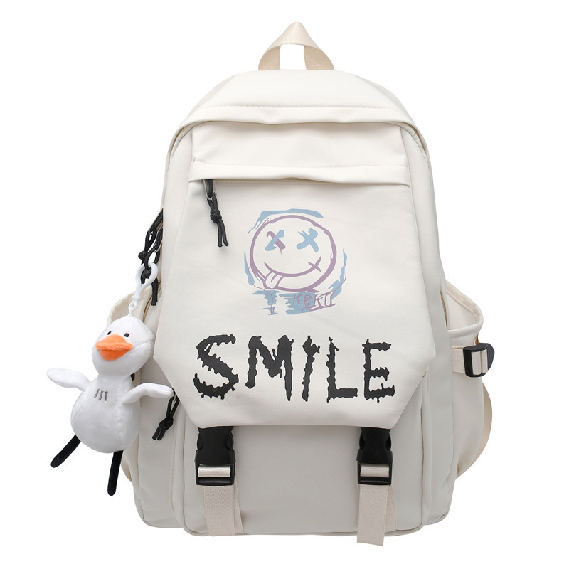 

BALANG Нейлоновый походный рюкзак унисекс черно-белый, White Smiling Monster Pattern+Cheering Duck Charm