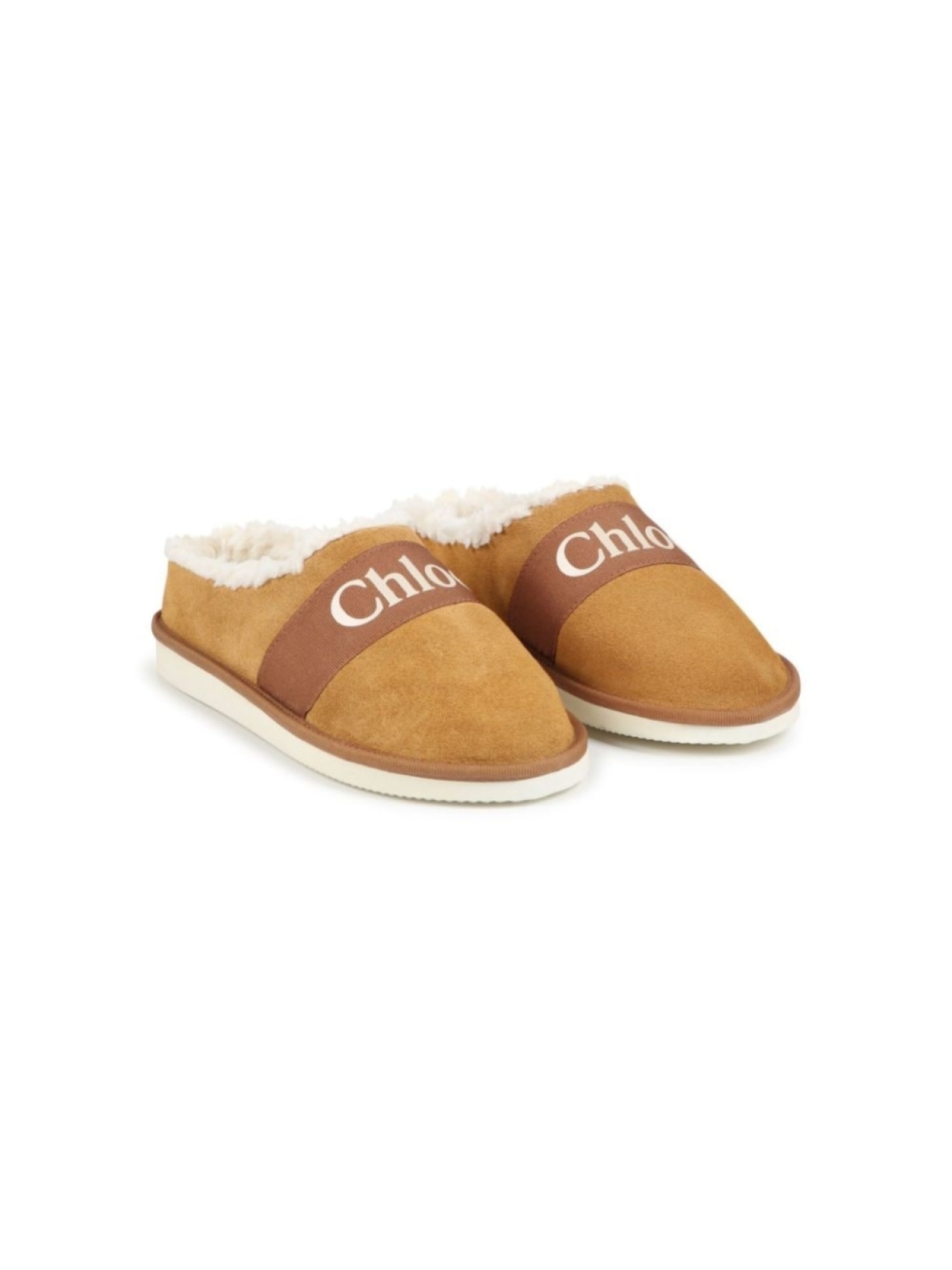 

Chloé Kids фактурные слиперы с логотипом, коричневый