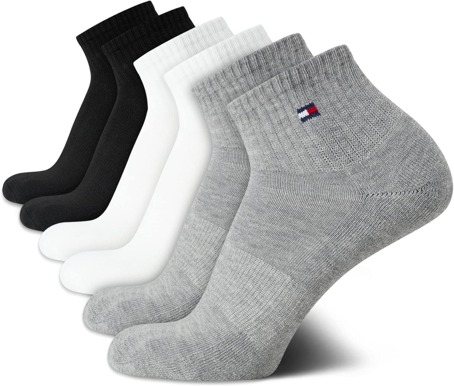 

Мужские носки Tommy Hilfiger Quarter, 6 пар, мягкие, до щиколотки, дышащие, спортивные (размер 7-12), Grey/White/Black