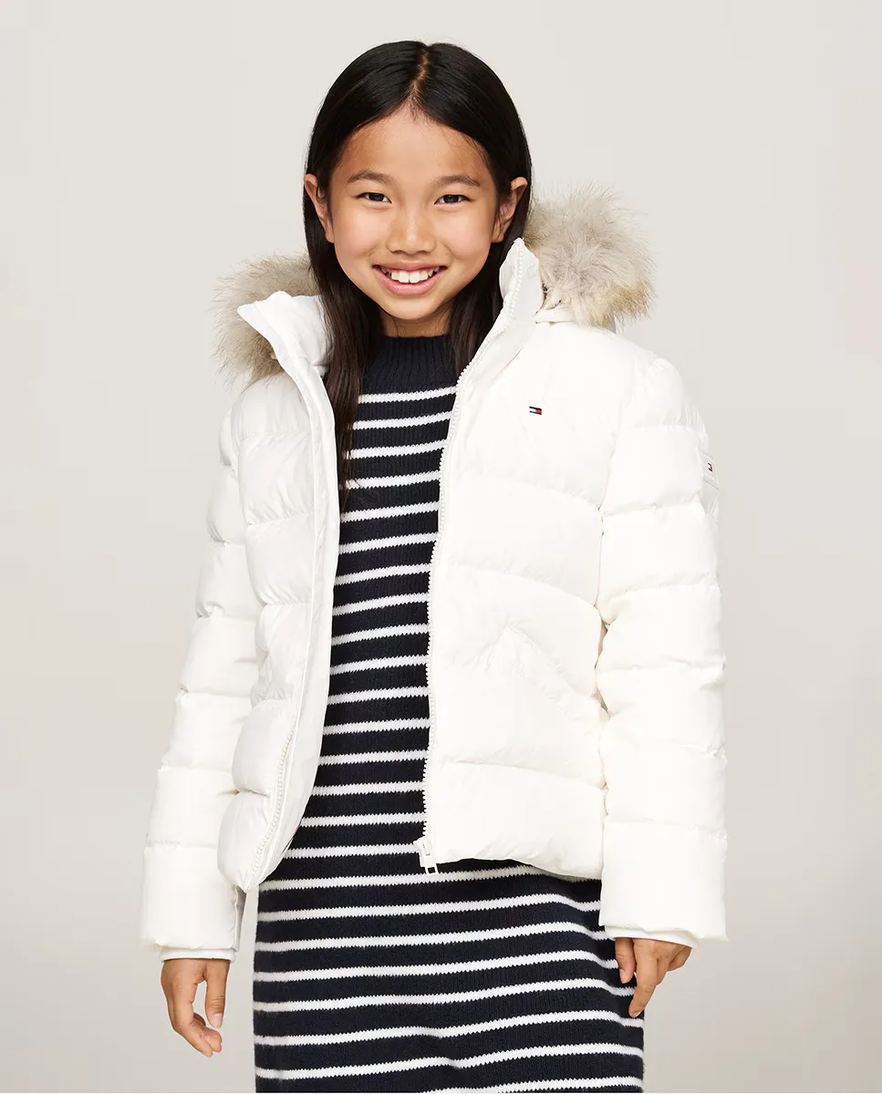 

Пуховик для девочки с капюшоном и молнией Tommy Hilfiger, белый