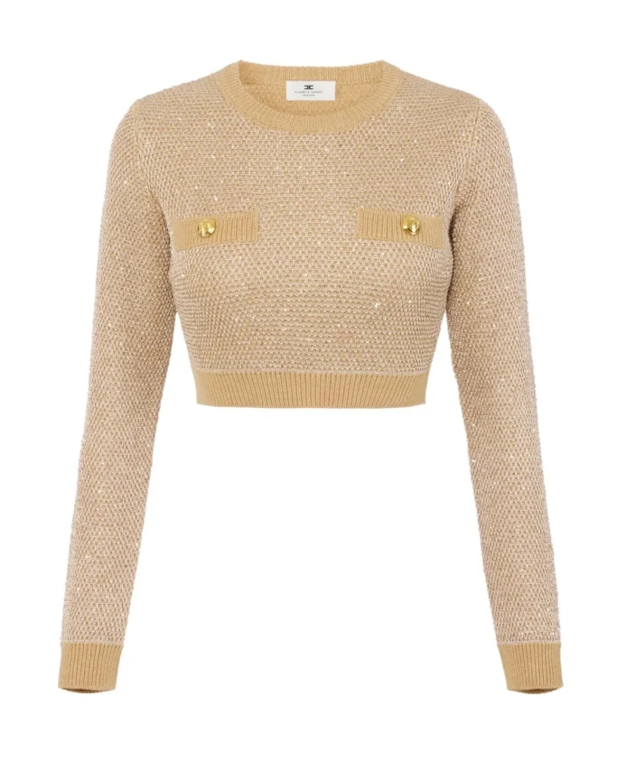 

Вязаный топ из медового трикотажа Elisabetta Franchi, бежевый