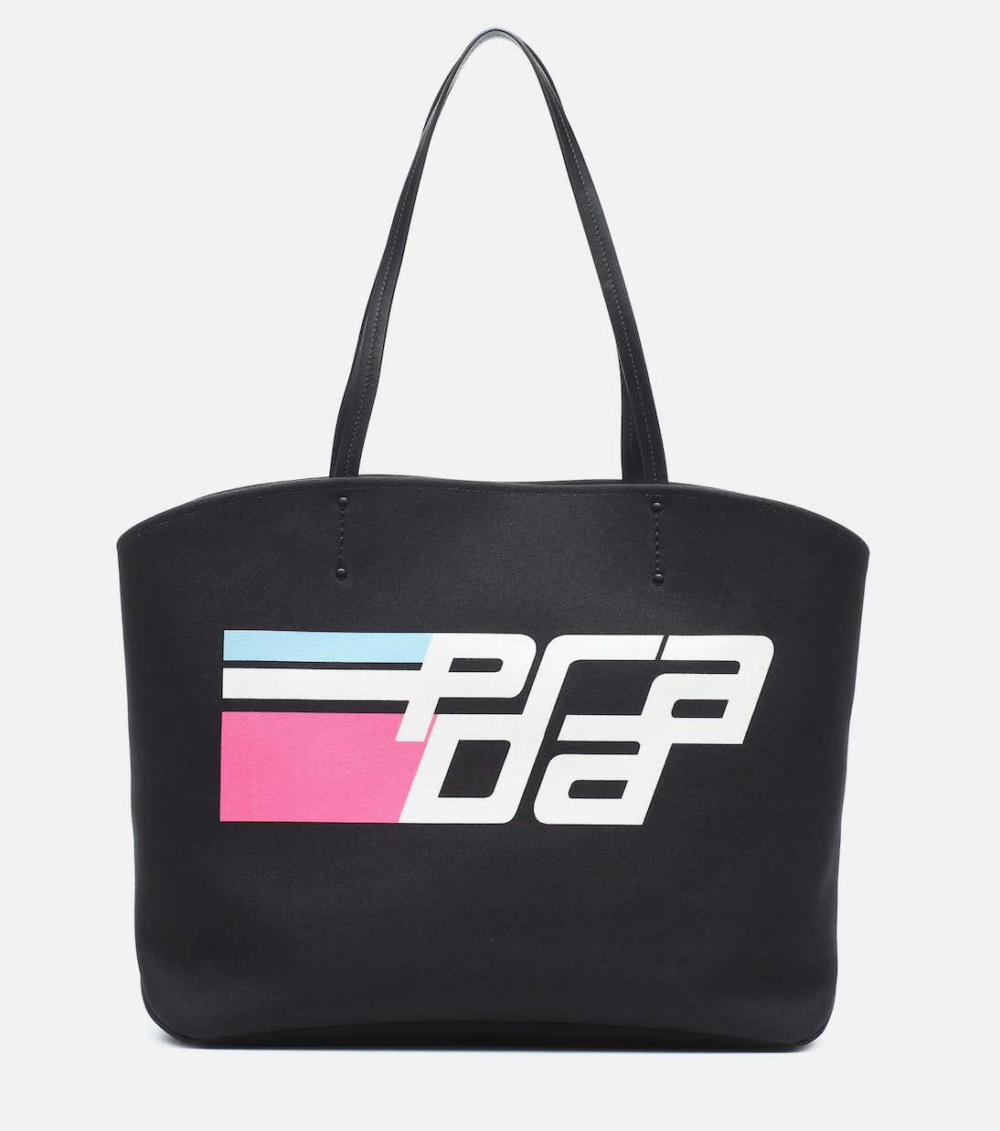 

Сумка-шопер из ткани с кожаными вставками Logo Prada, Nero/Azzurro