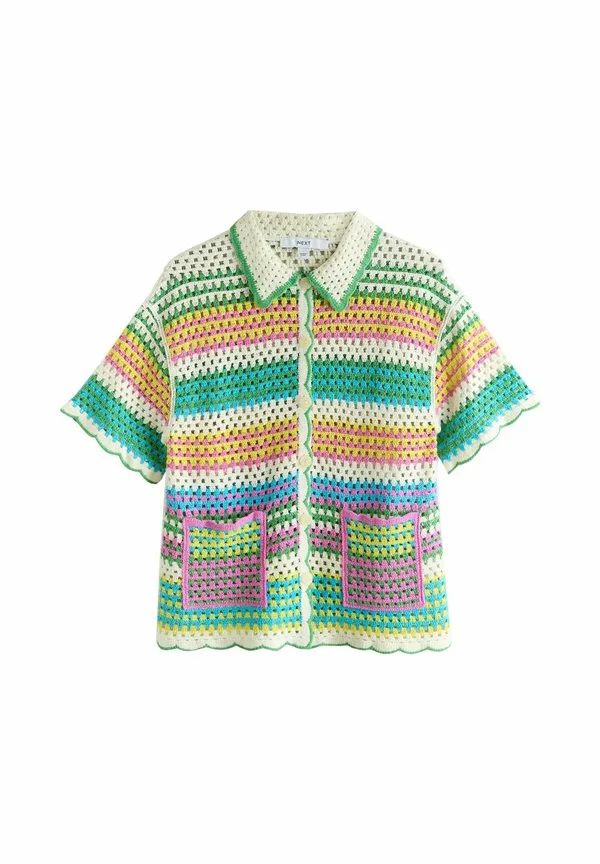 Блузка с коротким рукавом и пуговицами, облегающего кроя Next, Multi Bright Stripe