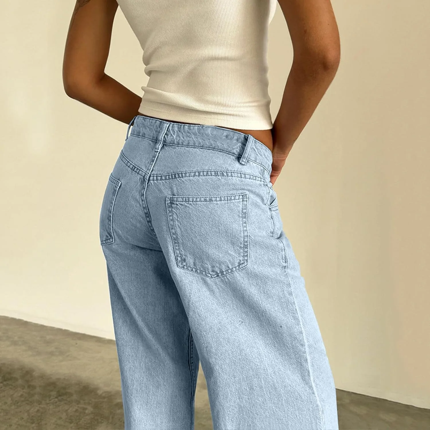 Широкие джинсы для женщин Baggy Low Rise Stretch Boyfriend с карманами — фото 3
