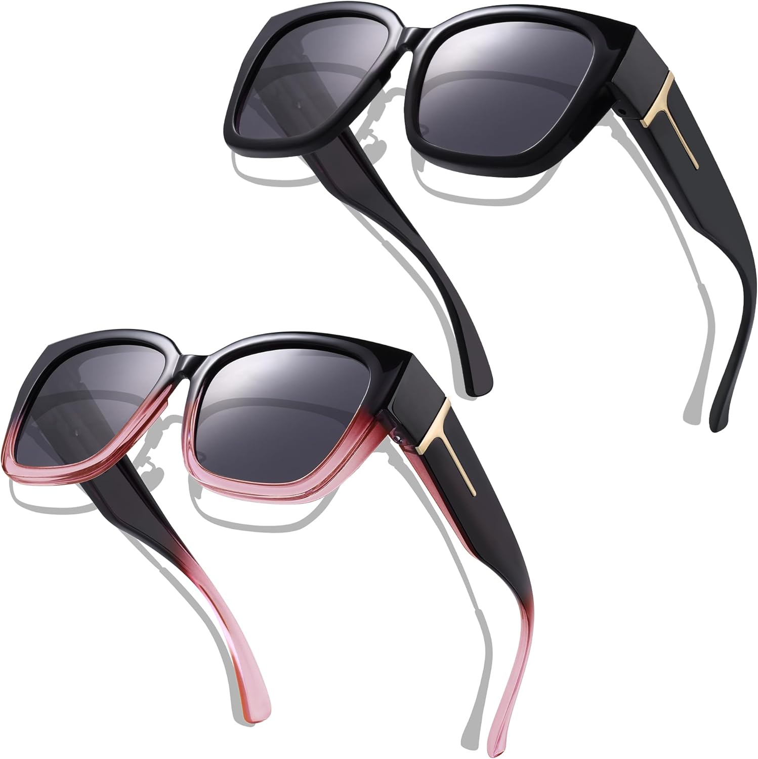 

Комплект из 2 поляризованных солнцезащитных очков KesaPlan для женщин и мужчин, большие квадратные очки с обтекаемой формой и защитой от УФ-излучения, A2 Black/Grey+ Gradient Red/Grey