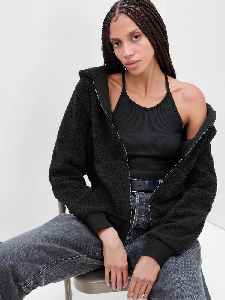 Свитшот с искусственной овцой Gap, черный