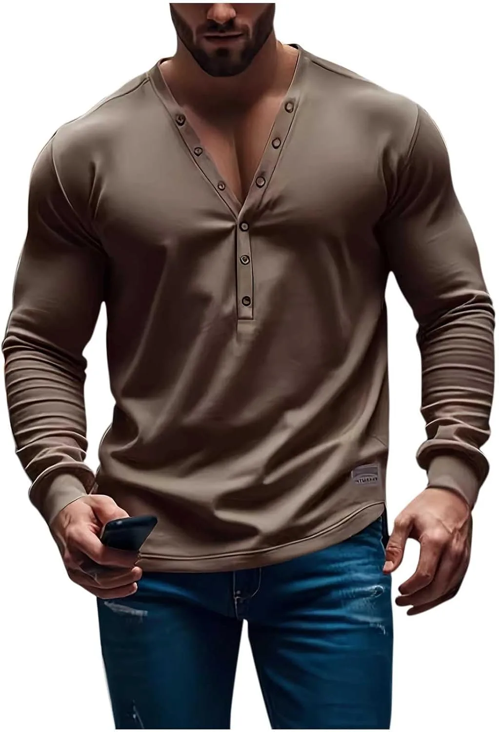 

Мужская футболка-поло с длинным рукавом и глубоким V-вырезом Lmdudan