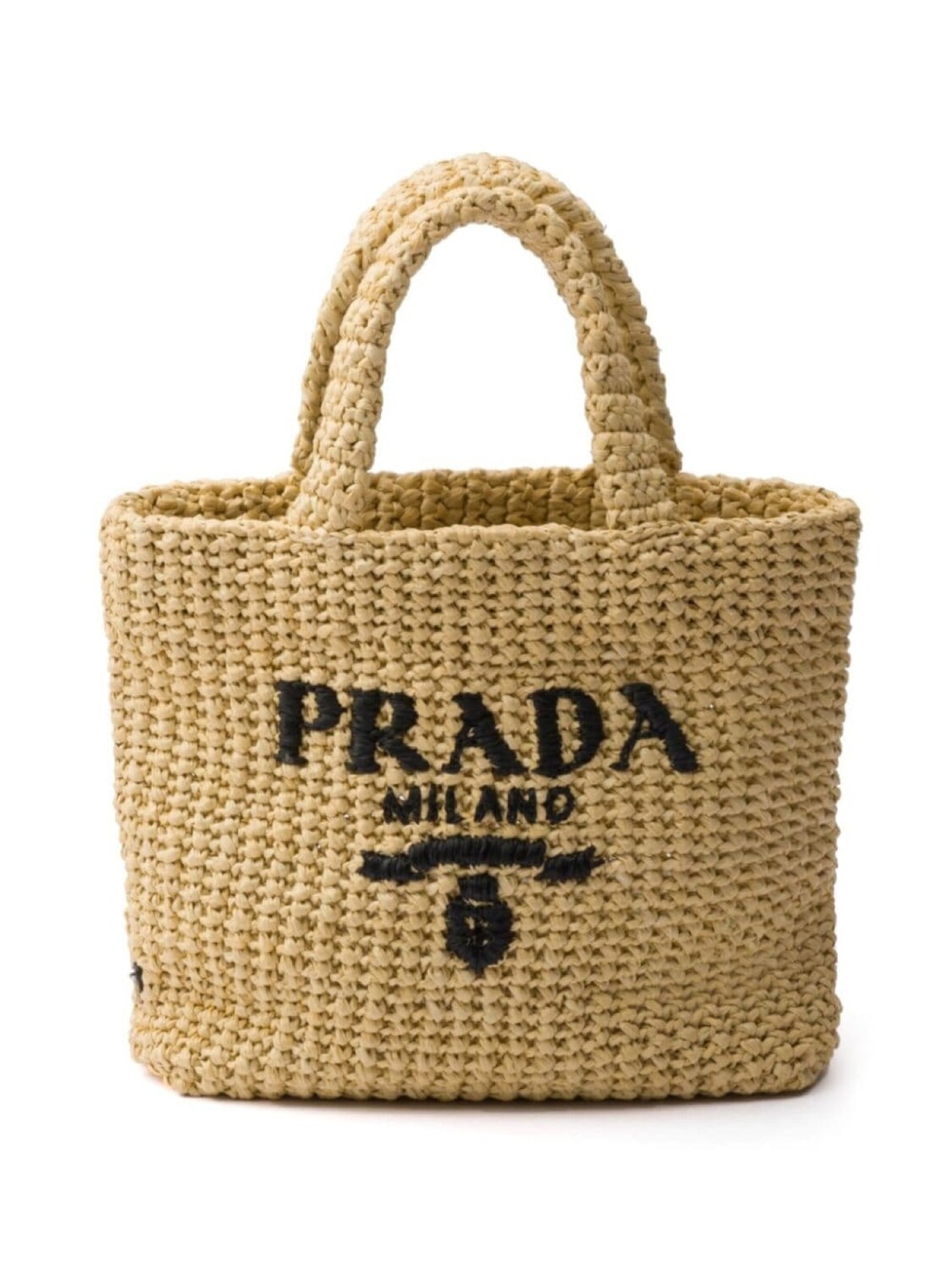 

Соломенная сумка-тоут Prada с вышитым логотипом, бежевый