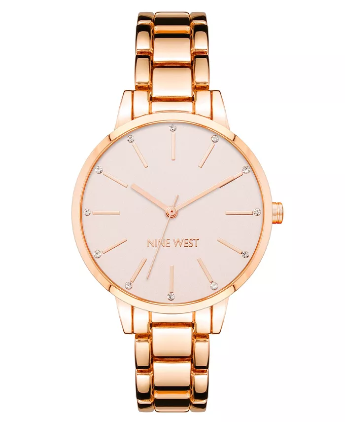 

Женские часы Quartz с браслетом из звеньев сплава розового золота, 36 мм Nine West