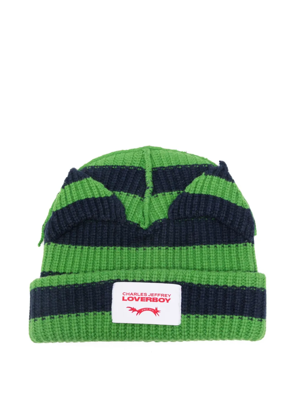 

Суперобъемная вязаная шапка в полоску chunky ears Charles Jeffrey Loverboy, зеленый