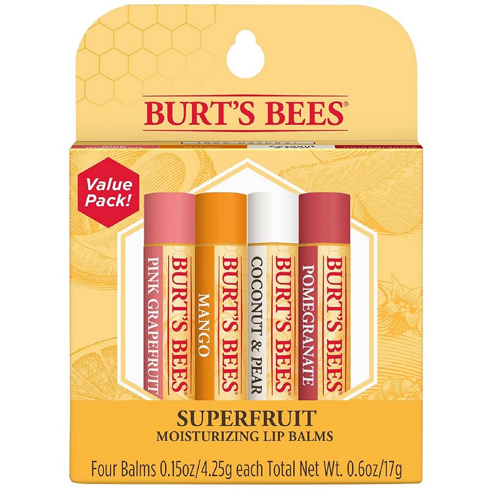 

Burt's Bees, 4 упаковки бальзама для губ с суперфруктами, цвет No Color