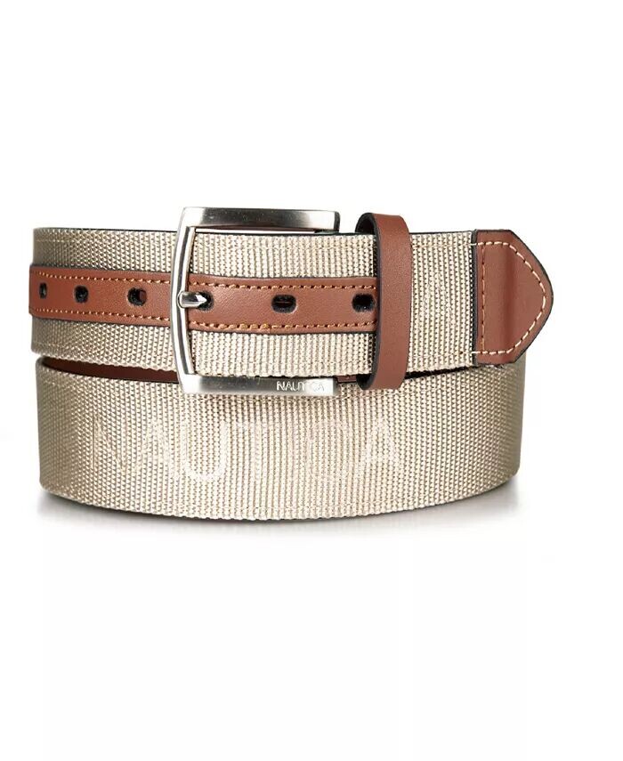 

Мужской кожаный ремень с логотипом Tab Signature Nautica, бежевый