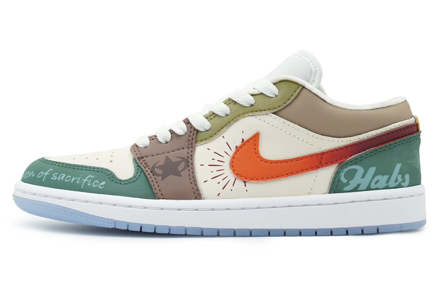 

Кроссовки Air Jordan 1 Vintage Basketball Shoes Women's Low-top Green/White/Brown/Red, бежевый зеленый оранжевый