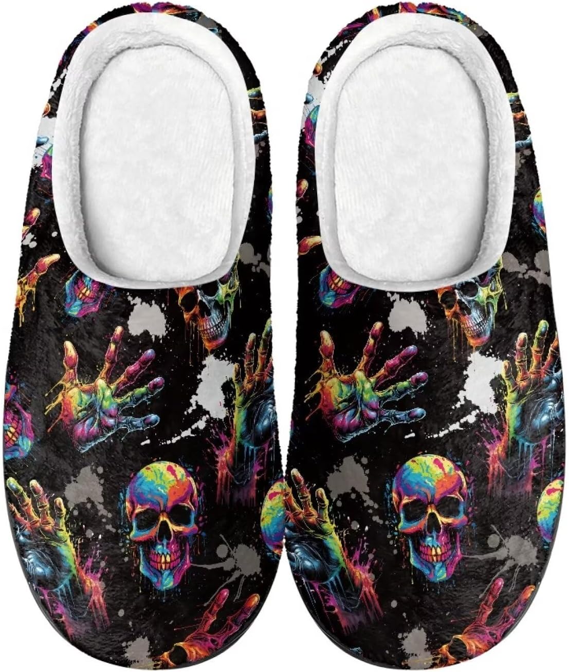 

Теплые мягкие плюшевые домашние тапочки Qoiuvncy Men Winter с черепом, мягкие, удобные, нескользящие, теплые, пушистые, плоские, размер US2-12, Painted Skull Hand