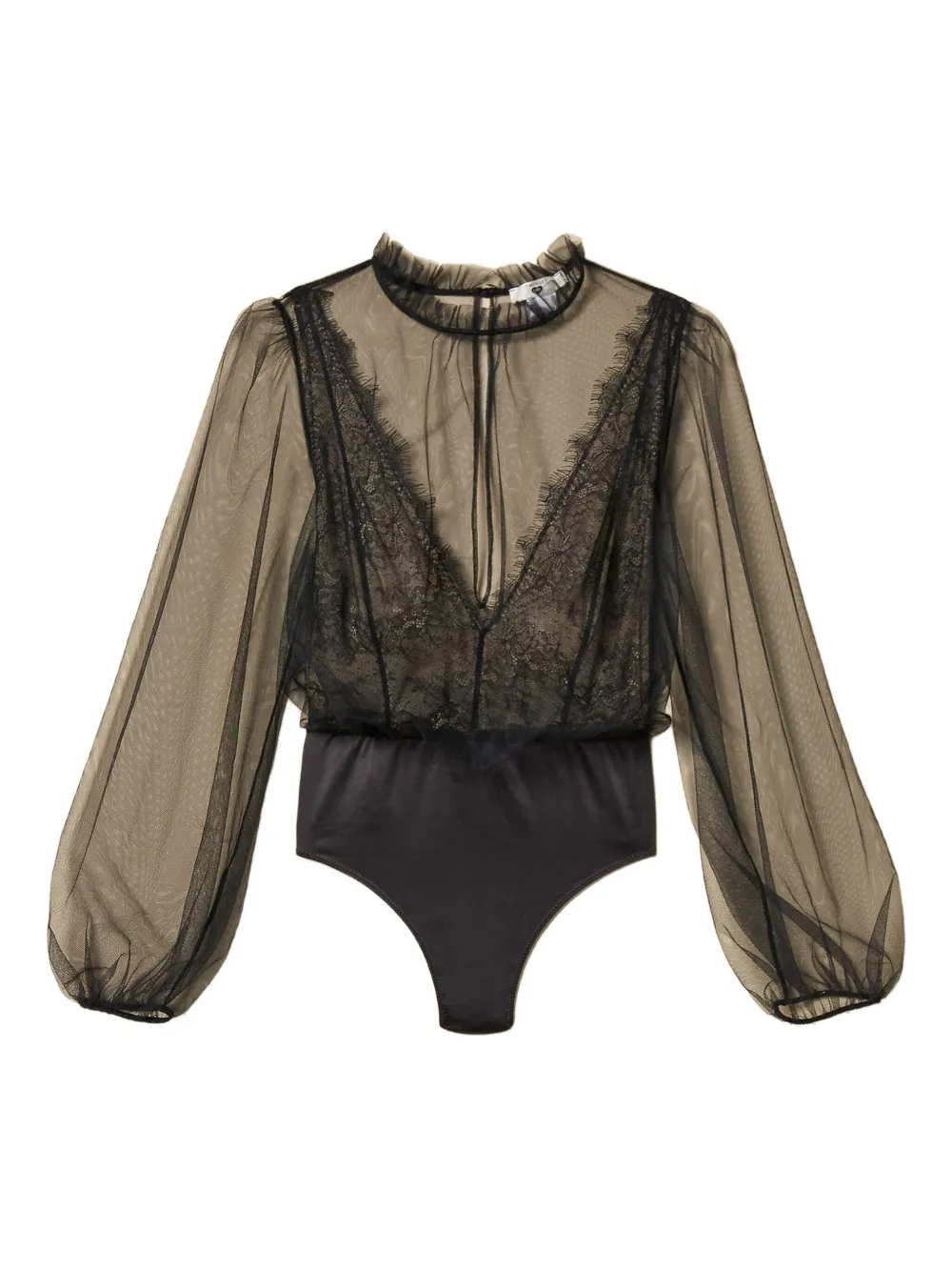 

Боди из тюля с кружевом Twinset, черный