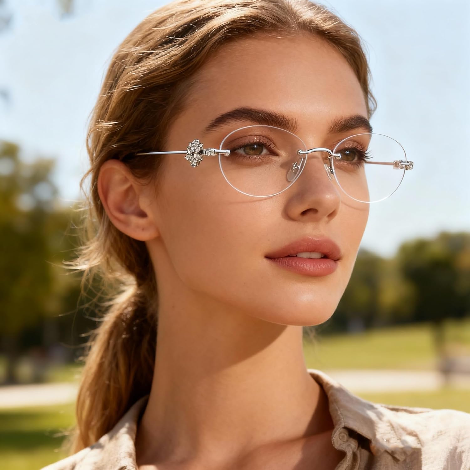 

Женские овальные солнцезащитные очки с блестящими стразами, модные, в стиле Y2k, с бриллиантами, защита от УФ-излучения UV400, металлические очки bullabulling, Clear/Gold