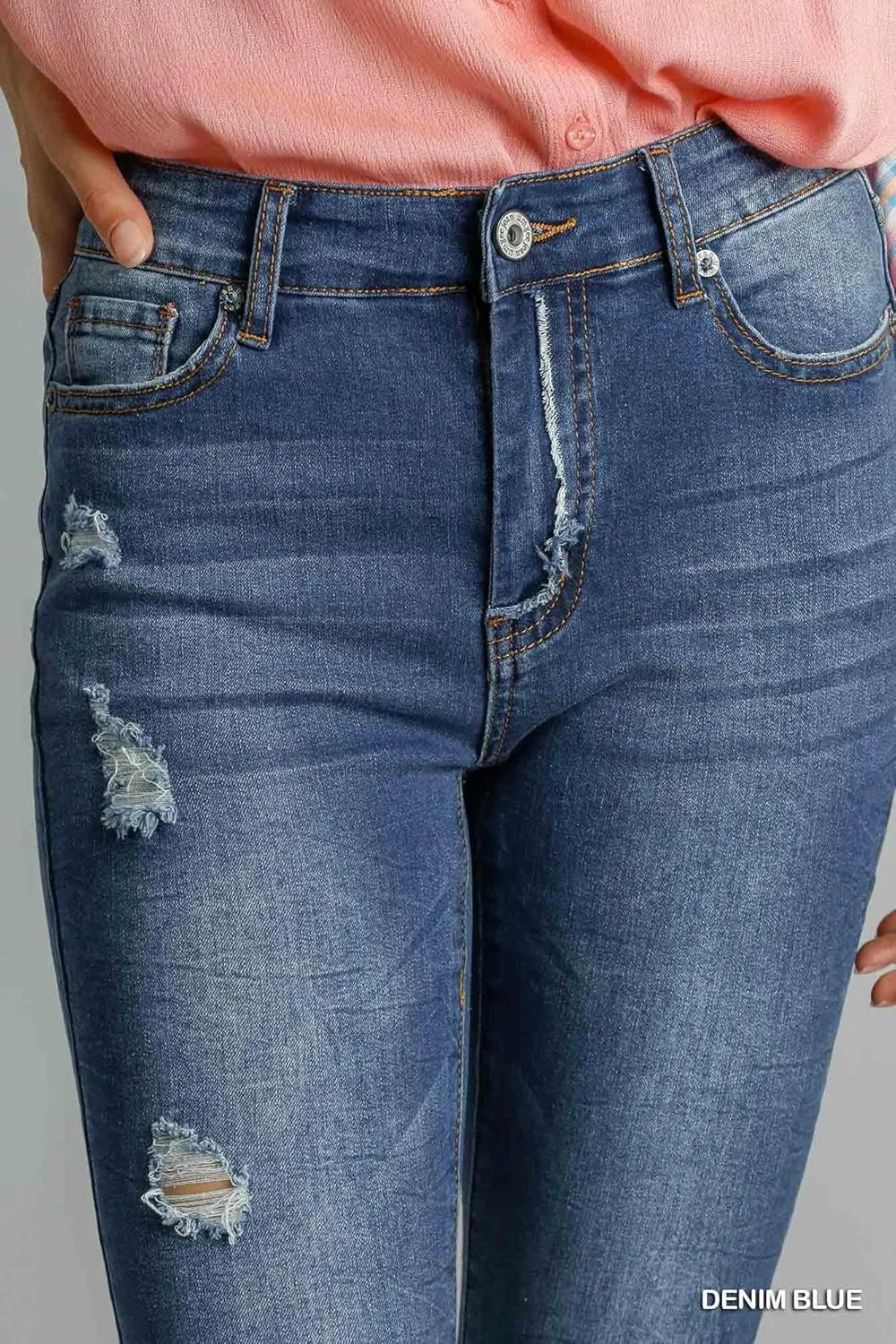 Джинсы скинни 5-Pockets с эффектом потертостей и необработанным подолом — фото 4