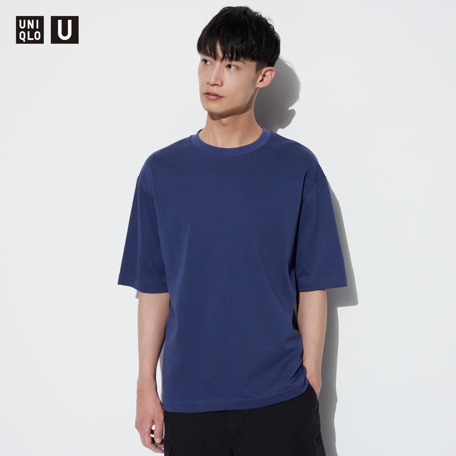 

Футболка оверсайз Uniqlo AIRism с рукавами до половины, темно-синий