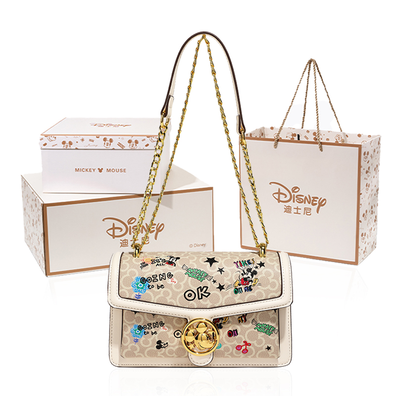 

Disney Микки серия ПУ маленькая квадратная сумка через плечо женская, Apricot+Exquisite Box