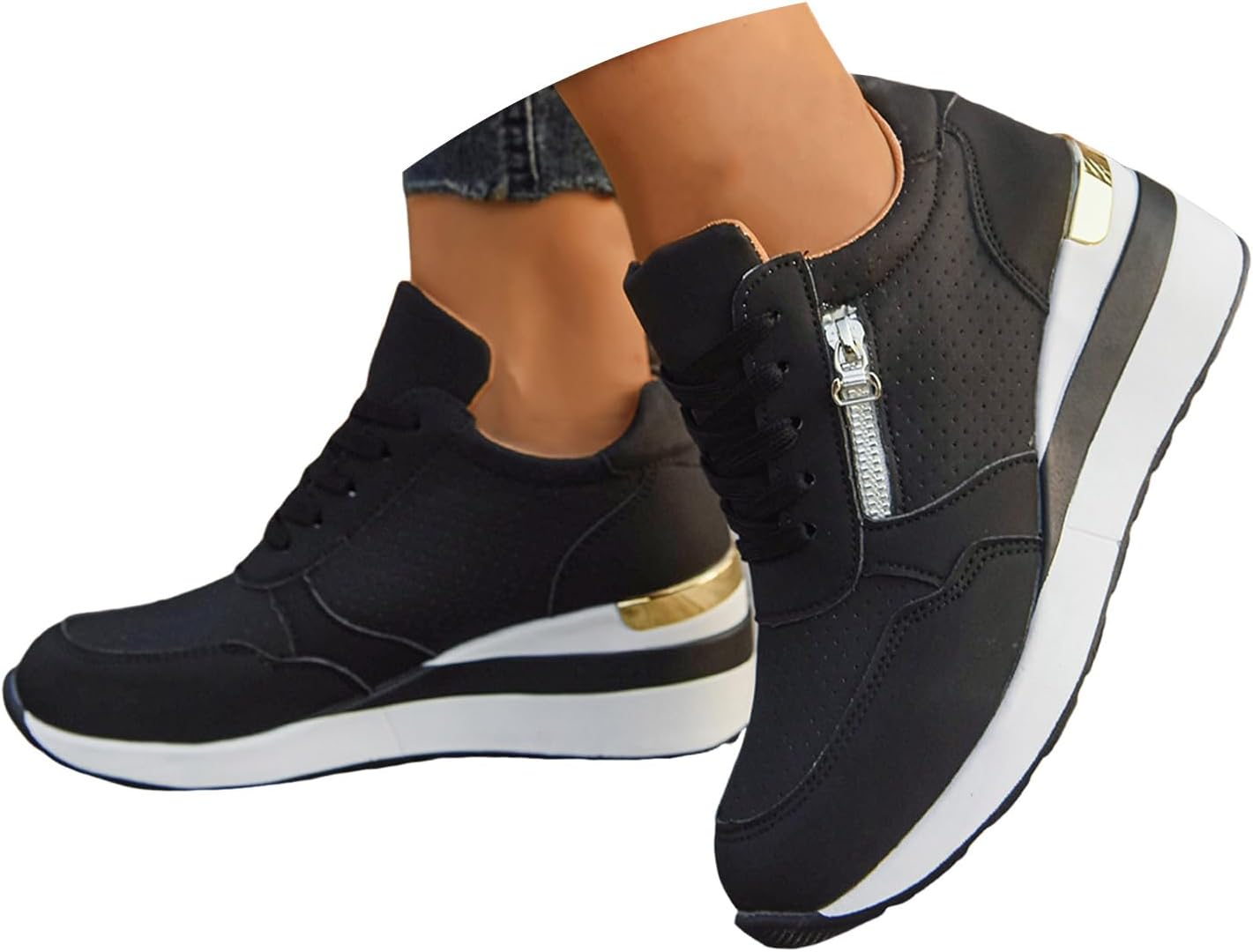 

Женские кроссовки на платформе с липучкой Hbeylia, черный