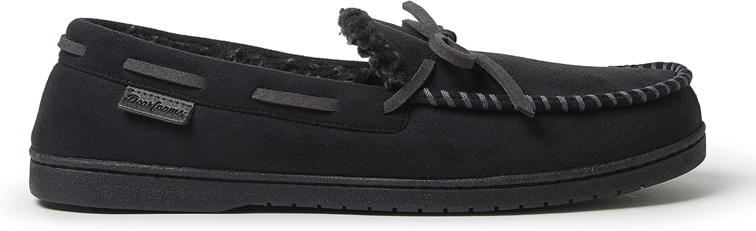 Мужские мокасины Dearfoams из микросуэда с завязками, черный — фото 3