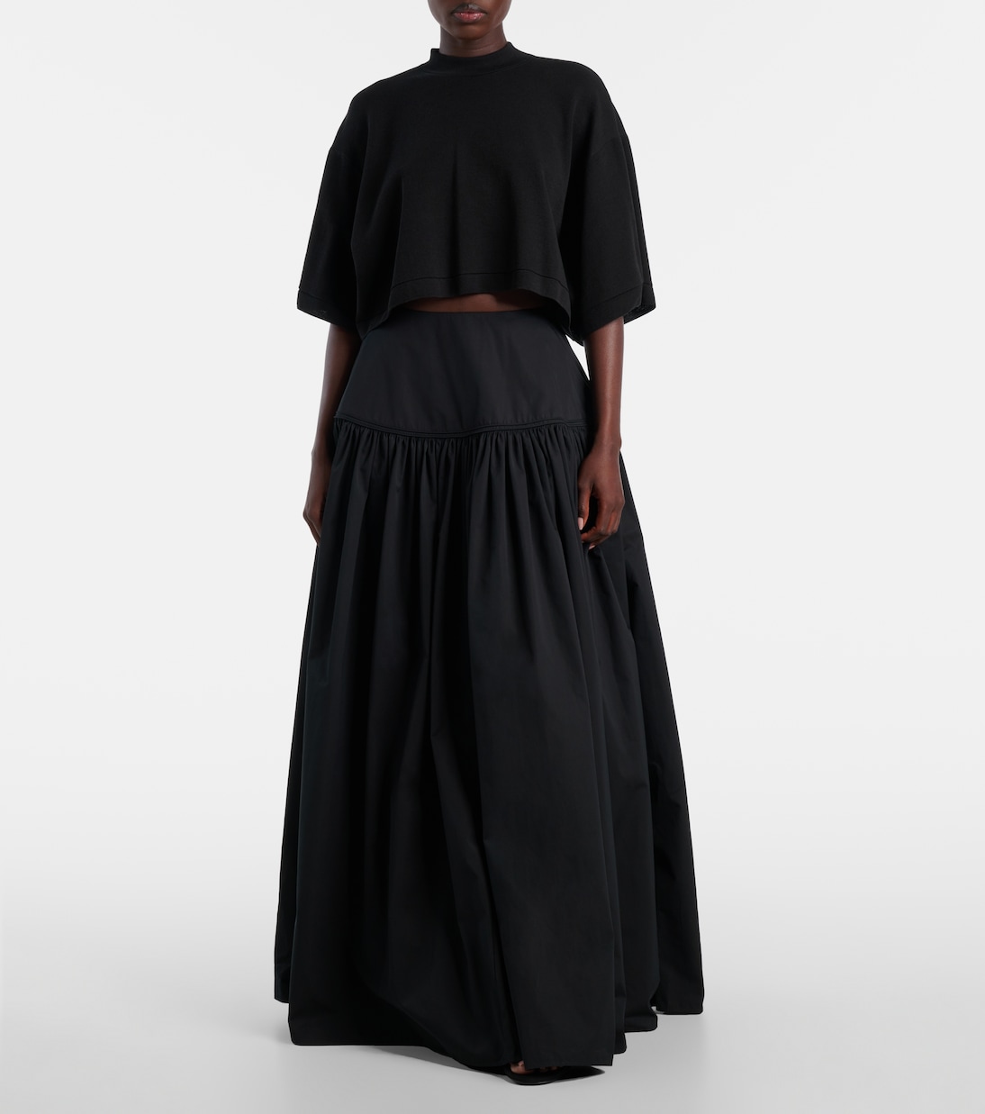 Юбка макси из хлопкового поплина со сборками Alaïa, Noir Alaia — фото 2