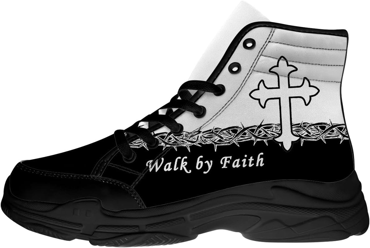 

Кеды Walk by Faith для мужчин с высоким верхом, шнурованные кеды на платформе из канвы, подарки для него и для нее Generic, белый/черный