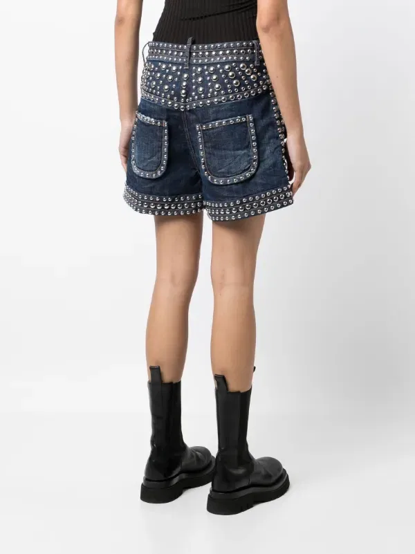 Джинсовые шорты, украшенные заклепками Dsquared2, синий — фото 4