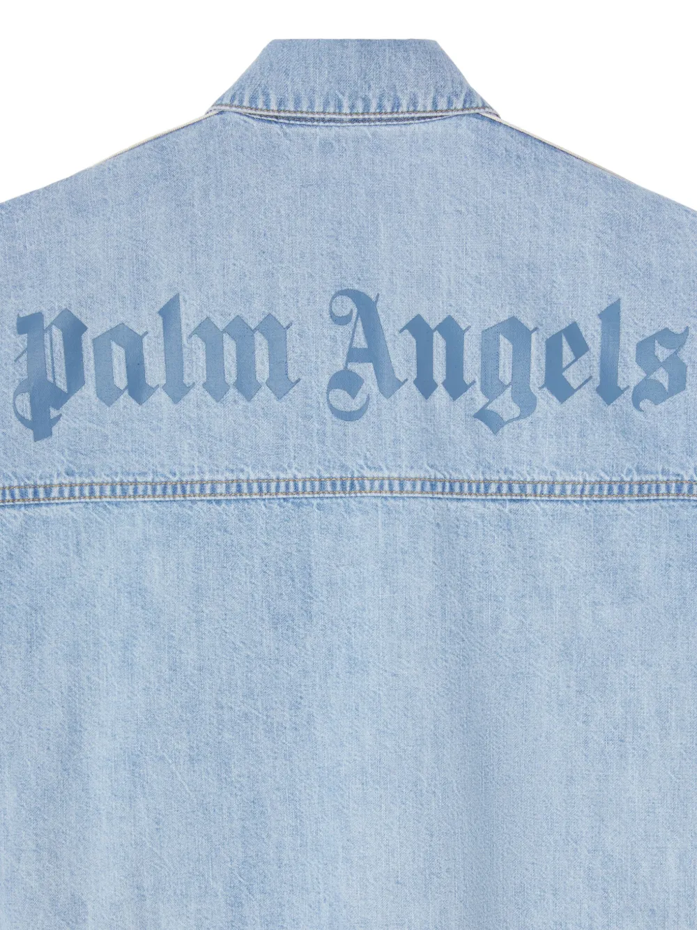 Рубашка из ткани шамбре с логотипом Palm Angels Kids, синий — фото 3