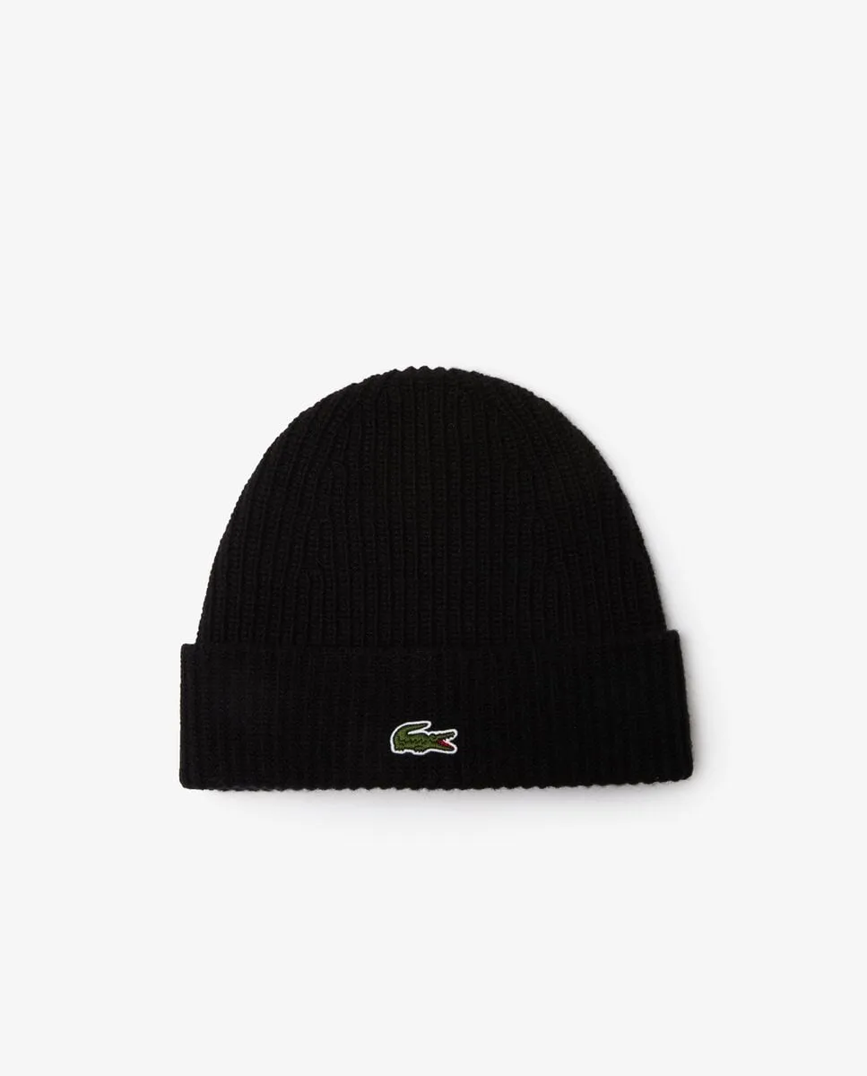 

Унисекс шапка из кардованной шерсти с резинкой Lacoste, черный