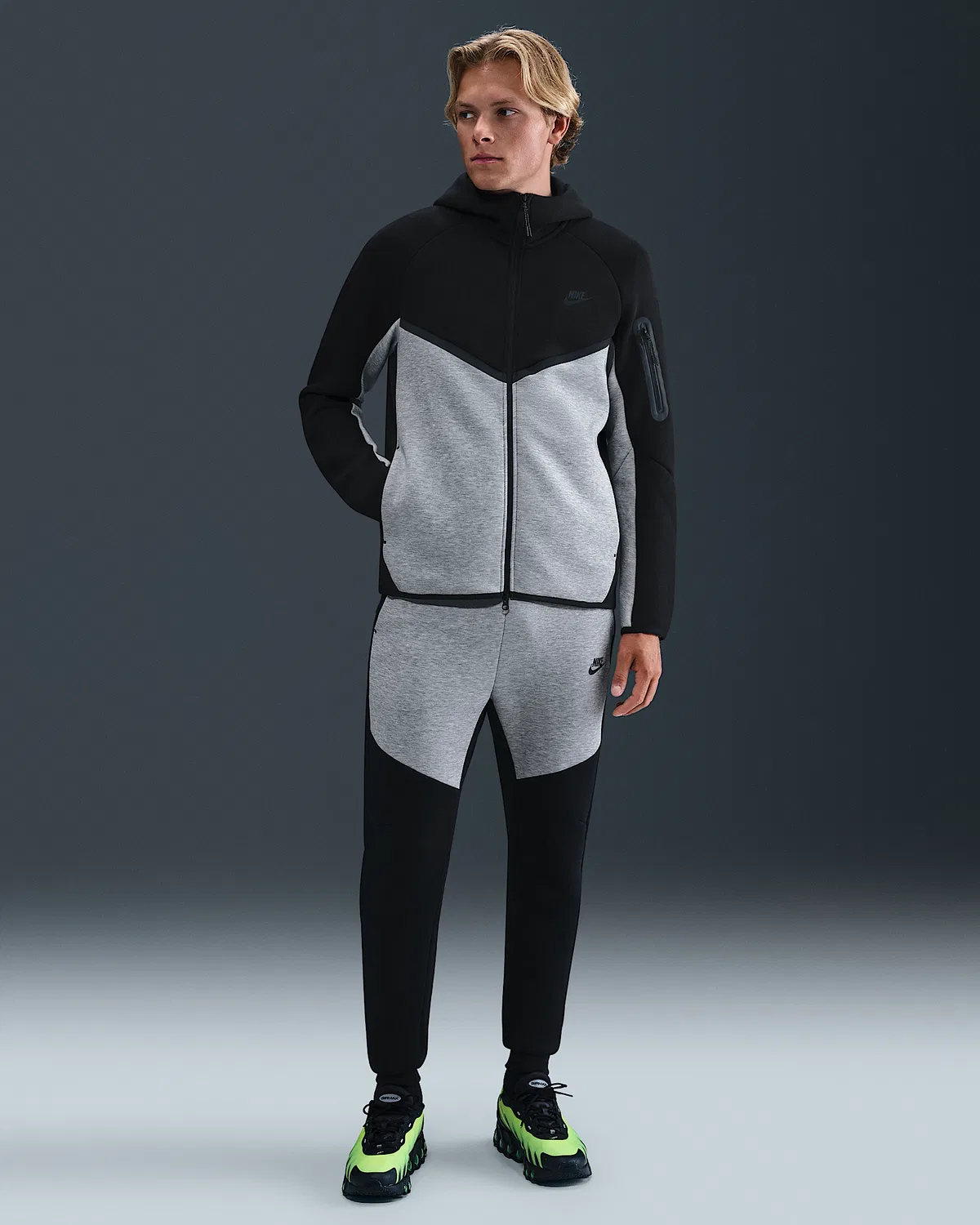 Мужская флисовая ветровка Nike Tech на молнии, Black/Dark Grey Heather/Black — фото 4