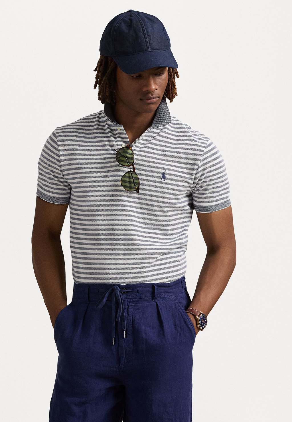 

Рубашка поло Custom Slim Fit Striped Mesh Polo Shirt Polo Ralph Lauren, темно-синий
