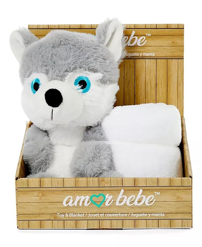 

Плюшевый волк с одеялом для мальчиков и девочек Amor Bebe, серый