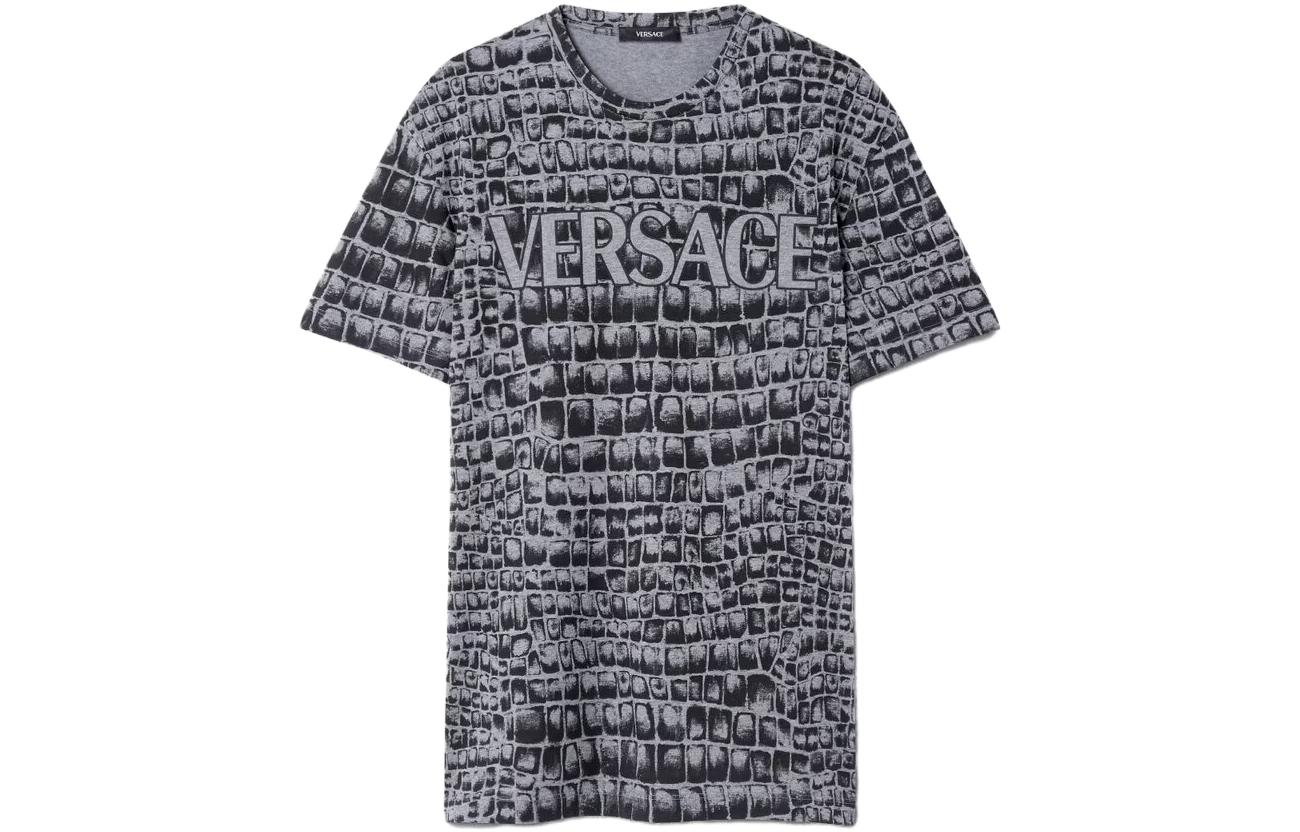 Футболка из хлопка с принтом coccodrillo VERSACE, серый — фото 3