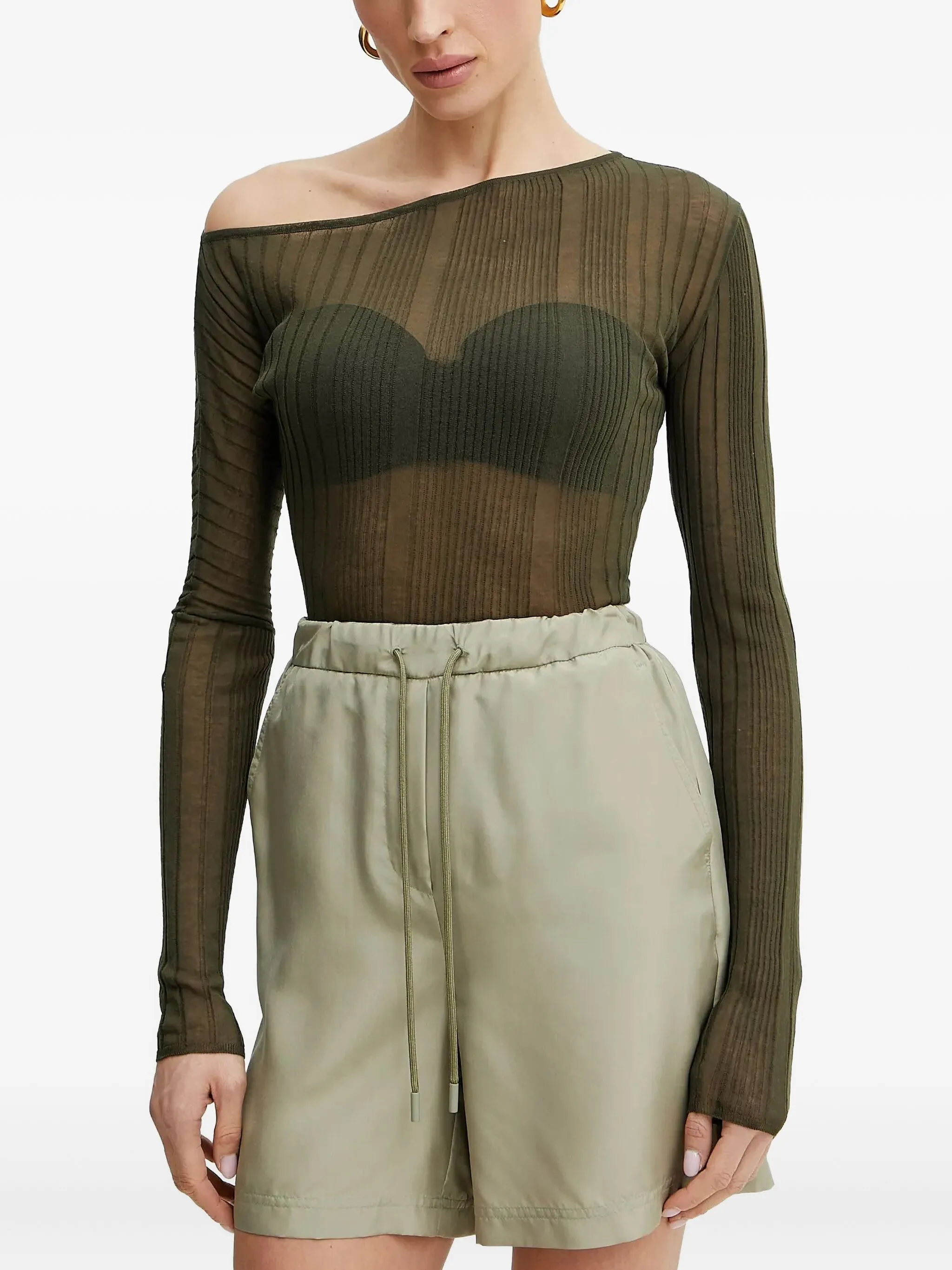 

Топ в рубчик с асимметричным вырезом Pinko, зеленый