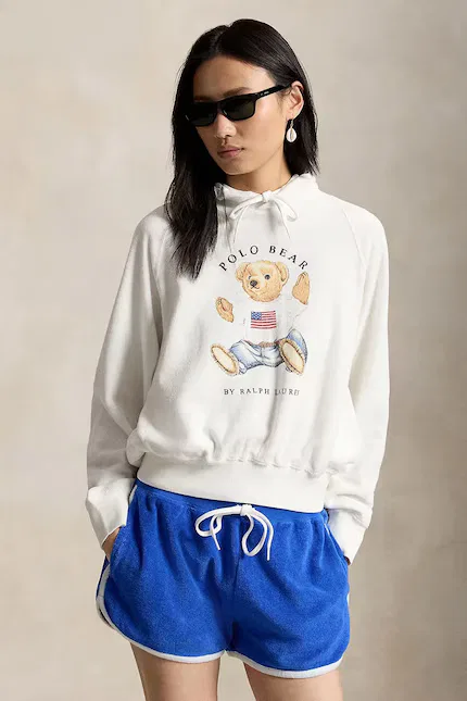 Худи женское усадка Shrunken Fit Polo Bear Terry Hoodie Polo Ralph Lauren, белый