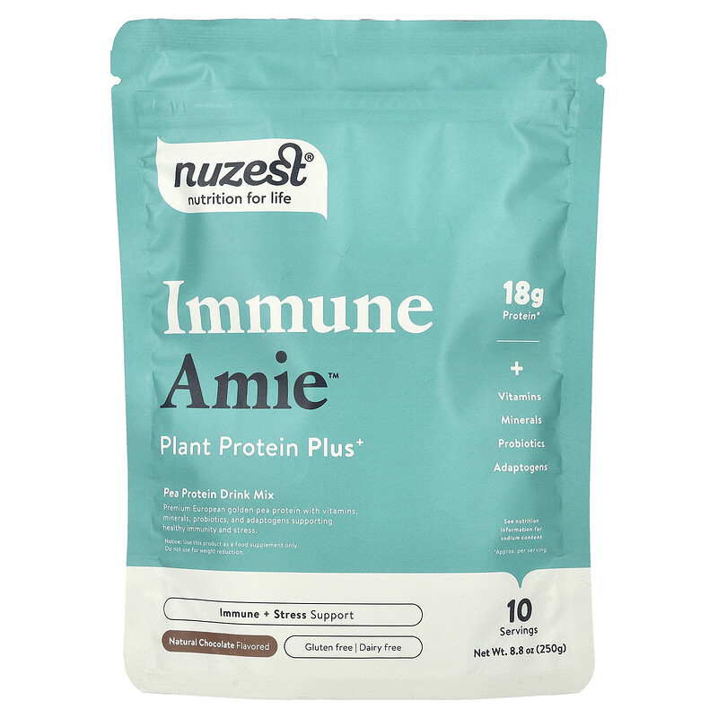 

Nuzest, Immune Amie, Plant Protein Plus+, Natural Chocolate, 8.8 oz (250 g)