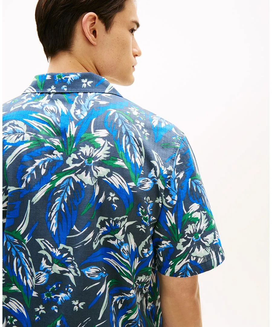Мужская тканая рубашка с коротким рукавом и цветочным принтом Tommy Hilfiger, Vintage Hawaiian Desert Sky — фото 3