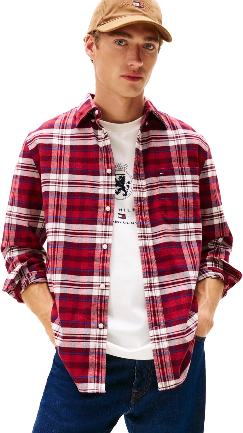 

Мужская рубашка Tommy Hilfiger с длинным рукавом и узором «тартан», стандартный крой, застегивающаяся на пуговицы, Regatta Red / Check