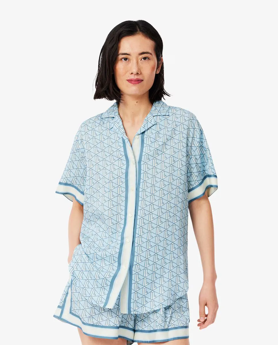 

Женская рубашка оверсайз с монограммным принтом Lacoste, синий
