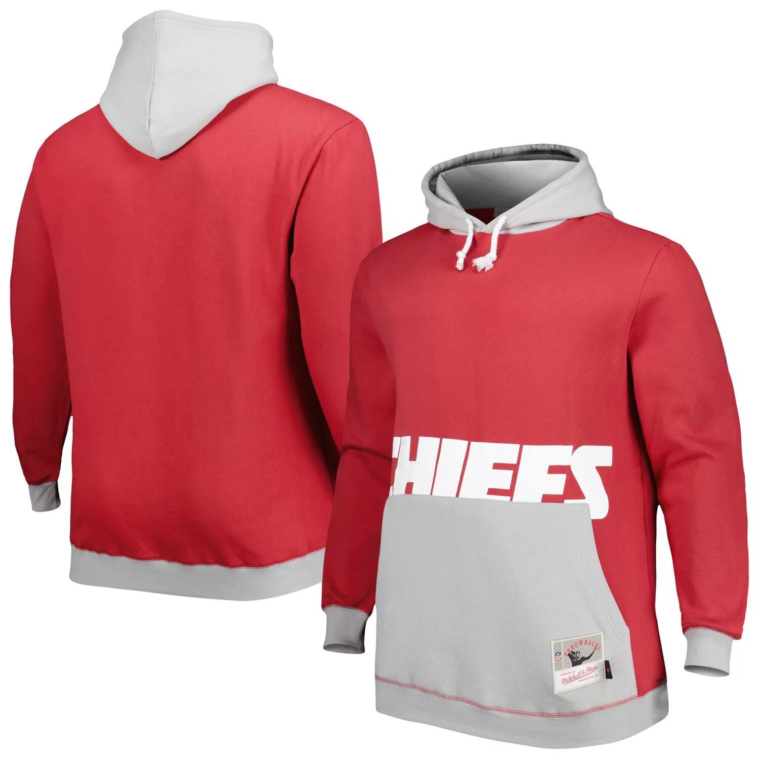 

Мужской пуловер с капюшоном Mitchell & Ness красный/серый Kansas City Chiefs Big & Tall Big Face