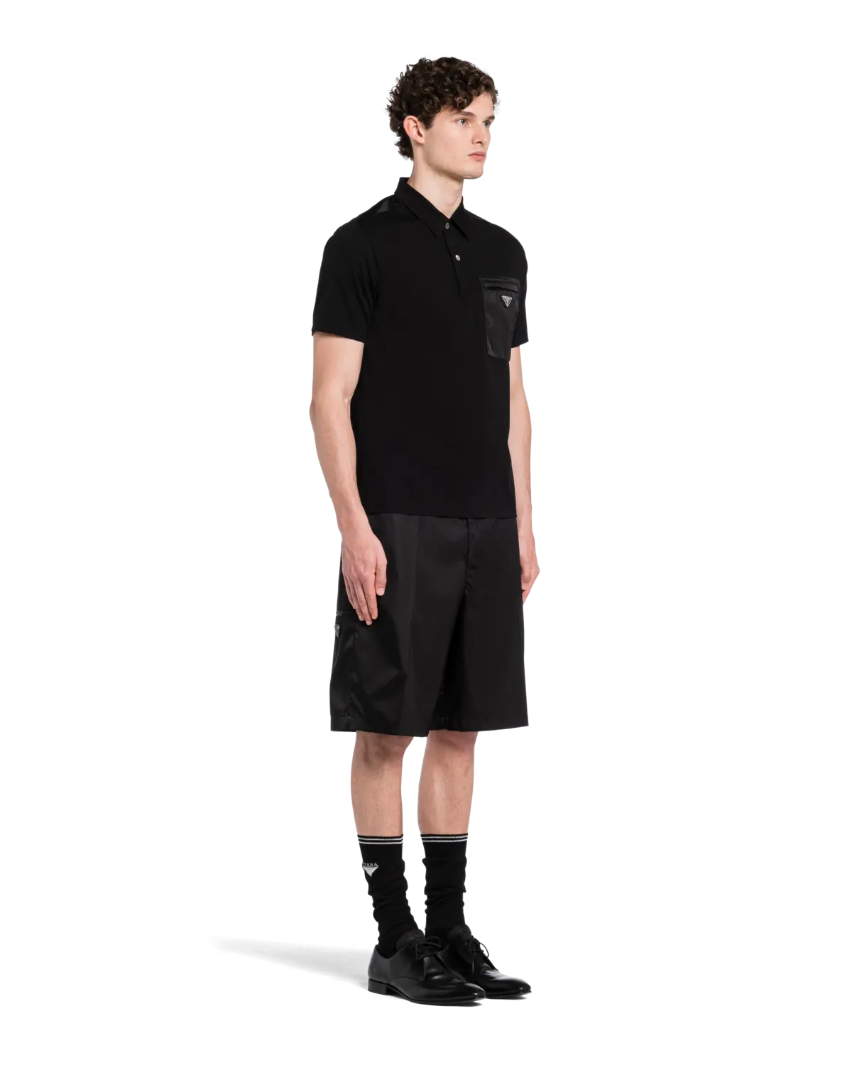 Поло из эластичного хлопка с деталями из Re-Nylon Prada, черный — фото 3