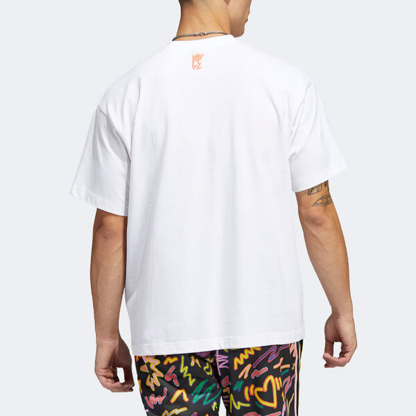 Футболка adidas originals SS22 Cartoon Logo Printing Round Neck Casual Short Sleeve Unisex White, белый — фото 3