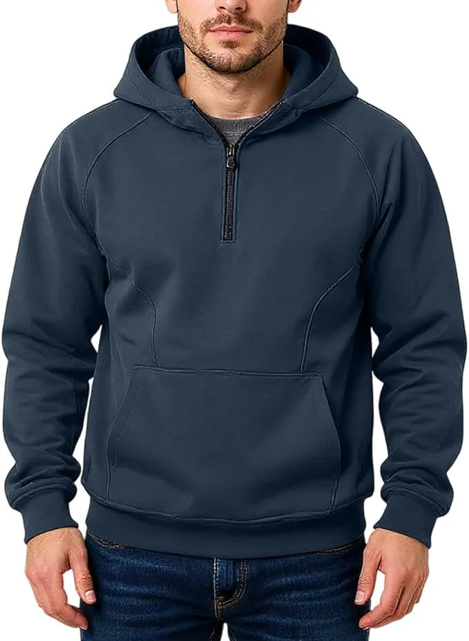 

Мужская толстовка с капюшоном и молнией на четверть, Big and Tall, длинный рукав